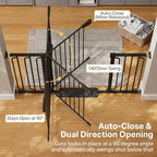 Cumbor 36.6-59" Extra Wide Baby Gate for Stairs, Pressure Mounted Dog Gate for Doorways, Auto-Close Easy Walk Through Safety Child Gate for Kids Toddler, Tall Pet Gates Indoor, Black