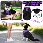 5 Pcs Dog Graduation Costume Set Include 2026 Pet Graduation Gown with Stole Puppy Grad Cap Lensless Glasses DIY Letter Stickers for Dogs Cats Holiday Costume Accessory(Black Purple,M)