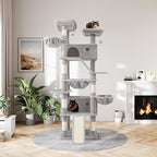 MUTICOR 81 inches Multi-Level Tall Cat Tree Tower for Indoor Kitties/Large Climbing Tree House for Big Feline/Condo/Sisal Scratching Posts/Plush Perches Platforms/Basket Hammock/Grey