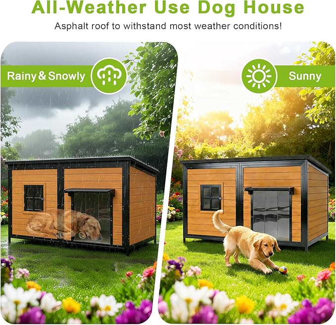 59" Dog House, Extra Large Dog House with Weatherproof Roof for Outdoor Use, Easy to Install and Clean, Anti-Chewing Metal Frame Design for Small Medium Large Dogs