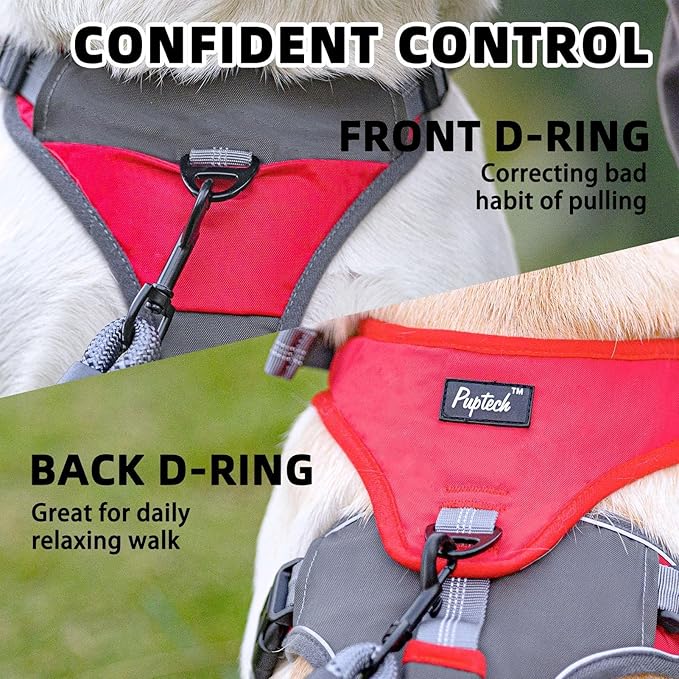 PUPTECK Escape Proof Dog Harness and Leash Set Upgraded No Pull Reflective Dog Vest with Lift Handle, Easy Control Pet Harness for Medium Large Dogs Training Walking Running