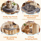 Tangkula Modern Cat Tree, Multi-Level Large Cat Tower with Condo, Hammocks & Hanging Basket, Tall Cat Tree with Sisal Posts, Washable Cushions, Wood Cat Trees and Towers for Indoor Large Cats