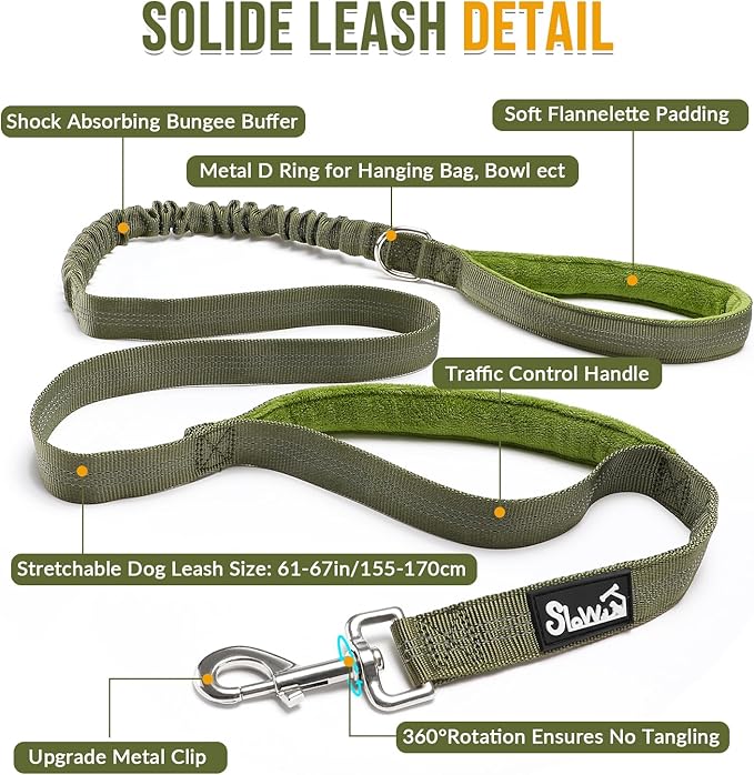 Lukovee No Pull Dog Harness & Leash Set - Heavy Duty Dog Vest Harness with Soft Padded for Medium Large Dogs, Adjustable Reflective Tactical Pet Harness for Easy Walk and Training (S, Green)