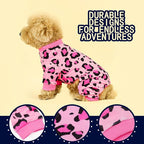Paiaite Dog Pajamas Onesie: Comfortable Four-Legged Apparel for Small, Medium, & Large Dogs, Polyester Material for Comfort, Wrinkle Resistance, Moisture Wicking, and Stretchiness Pink Leopard M