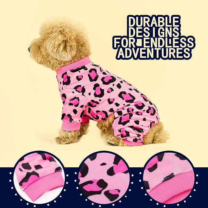 Paiaite Dog Pajamas Onesie: Comfortable Four-Legged Apparel for Small, Medium, & Large Dogs, Polyester Material for Comfort, Wrinkle Resistance, Moisture Wicking, and Stretchiness Pink Leopard S
