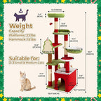 AQUILLA 55.1in Christmas Cat Tree Tower for Indoor Cats, Multi-Level Cat Condo with Sisal Scratching Posts, Cozy Hammock & Top Perches, Red & Green Holiday Pet Play House for Large Cats and Kittens