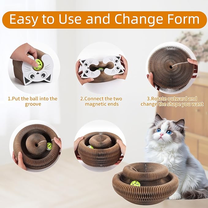 Magic Organ Cat Scratcher Toy,Accordion Cat Scratching Board with Ball, Foldable Interactive Funny Scratcher Pad for Indoor Cat