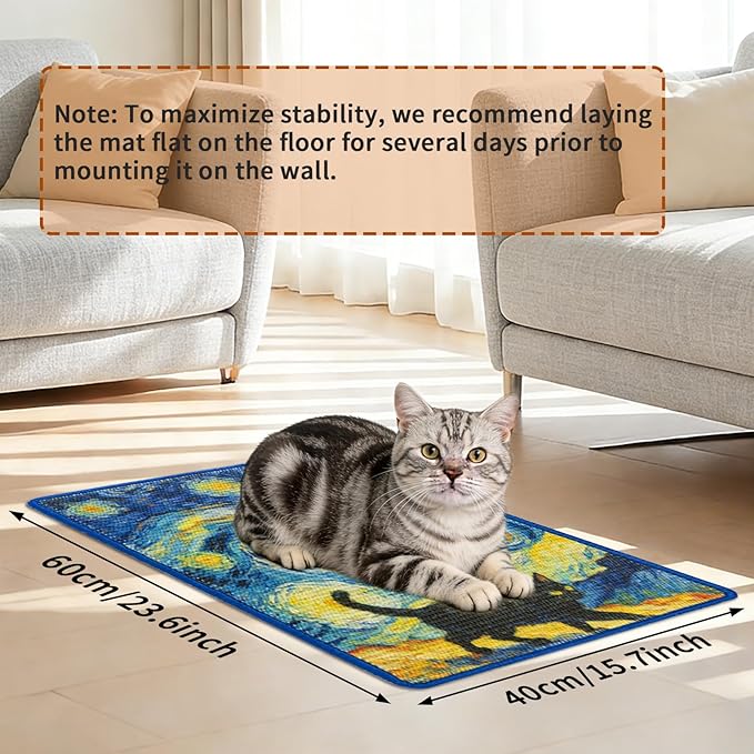 3-in-1 Sisal Cat Scratch Mat Floor & Wall Cat Scratcher Pad Scratching Post Scratch Furniture Couch Carpet Protector 23.6x15.7inch (Blue Sky)