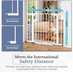 Pressure Mounted Baby Gate for Stairs, Extra Wide 29-40.5 Inch Adjustable, Auto-Close, Double Lock, 29.9" Tall Metal Dog Gates for Doorways, Kitchen & Hallways, CPC & CE Certified, White