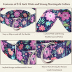 Wide 1.5 inch Martingale Collar for Extra Large Dogs,Big Thick Dog CollarNo-Slip Escape Proof Choke No Pull Cinch for Male and Female Dogs for Training & Walking -Bohemia Flowers XL