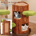 Tangkula Solid Wood Cat Tree, Cute Cat Tower with Scratching Posts, 2-Tier Tree Hole Cat Condo, Wood Branches, Sisal Panel, Top Perch, Platforms & Hanging Toy, Cat Tree for Indoor Cats Large Adult