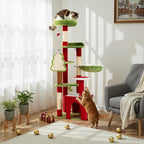 AQUILLA 55.1in Christmas Cat Tree Tower for Indoor Cats, Multi-Level Cat Condo with Sisal Scratching Posts, Cozy Hammock & Top Perches, Red & Green Holiday Pet Play House for Large Cats and Kittens
