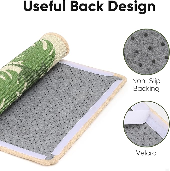 FUKUMARU Sisal Cat Scratching Mat, 23.6 x 15.7 Inch Natural Sisal Cat Scratch Pad Mats for Indoor Cats, Horizontal Cats Wall Scratcher Kitten Floor Rug with Sticky Tapes, Furniture Protector(Monstera)