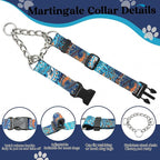 Martingale Dog Collar with Chain Stainless Steel, Nylon Dog Collar Flowers Pattern, Adjustable Training Walking Collar with Quick Release Buckle, Slip Chain Collar for Puppy Medium Large Dogs
