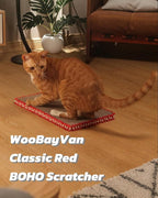 Classic Red Cat Scratch Pad, Stylish Boho Lace with Pearl Large Cardboard Cat Scratcher, Cat Scratchers for Indoor Cats, Durable Cat Scratching Board, Horizontal Scratch Pad for Cats