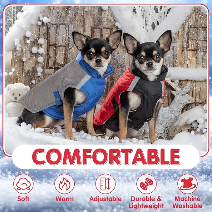 2 Pack Winter Dog Coat Winter Waterproof Dogs Jacket Pet Warm Quilted Vest Hook and Loop Coats for Small Dogs Cold Weather(M)