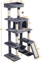 Topeakmart 63in Cat Tree, Large Cat Tower Furniture with Cat Condo, Padded Platform & Sisal-Covered Scratching Post, Stable Cat Tower Pet Play House