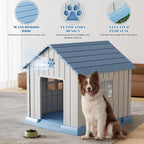 Bifanuo Dog House for Outdoor & Indoor Use with Window, Waterproof Ventilated Kennel with Elevated Floor, Easy to Clean Shelter for Small Medium Large Dogs (Blue, 37.2" L x 40" W x 40" H)