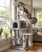 Hey-brother Cat Tree with Large Hammock, Multi-Level Cat Tower for Indoor Cats, Cat Condo with Sisal-Covered Scratching Posts and Top Perch, Light Gray MPJ050W
