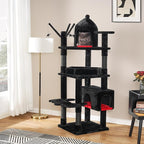BEWISHOME Heavy Duty Cat Tree, 63 in Large Cat Trees Gothic Cat Tower with Coffin Bed, Cat Houses with Scratching Posts for Large Cats 20 lbs+, Tall cat Condos, Black & Red MMJ96R
