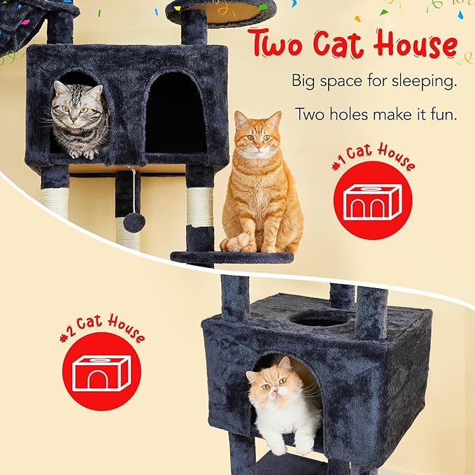 Cat Tree, Floor to Ceiling Cat Tower Adjustable Height [92-102 in=235-257cm], 8 Tiers Cat Climbing Play House with Scratching Post, 2 Cozy Condos&Hammocks for Indoor Cats, Smoky Grey
