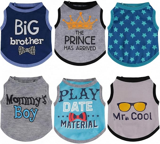 Sadnyy 6 Pack Winter Dog Shirt Boy Pet Clothes Doggy Tee Tank Top Kitten Shirts with Letters for Small Medium Dogs Cats Soft Cozy Chihuahua Vest Apparel for Dog Cat Puppy (Medium)