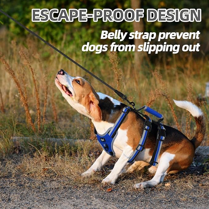 PUPTECK Escape Proof Dog Harness with Padded Handle, No Pull Pet Vest Harness Durable Reflective for Medium Large Dogs Walking Training and Running, Navy Blue, XL