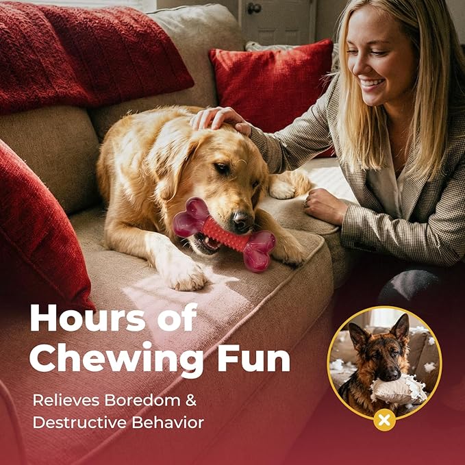 Apasiri Tough Dog Toys for Aggressive Chewers Beef Flavor: 8" Dog Chew Bone for Large Breed, Nylon & Rubber Chew Toy for Medium Large Dogs