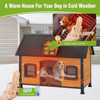 GUTINNEEN Heated Outdoor Dog House, 2-Windows Weatherproof Shelter with Reinforced Metal Frame, Heating Pad& Insulated Thermal Liner for All-Season Use (Fits Small, Medium, Large Dogs)