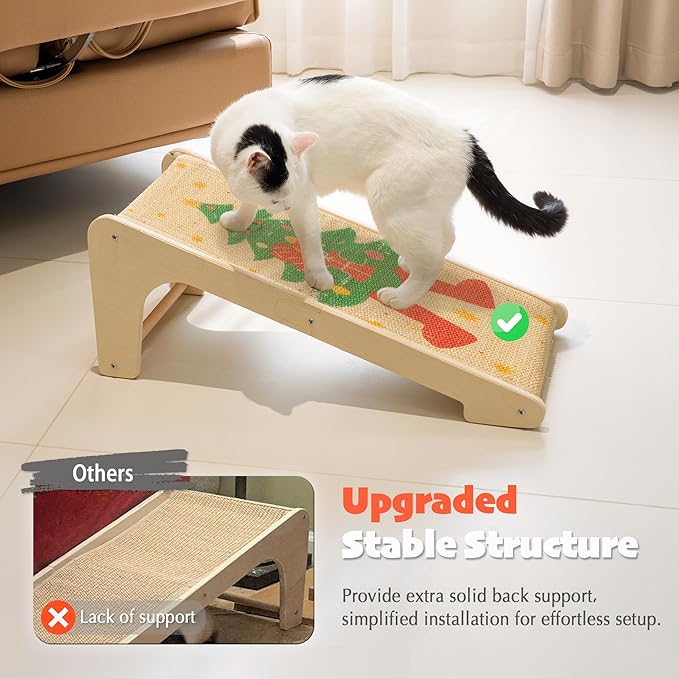 PETKARAY L Shape Cat Scratcher, Sisal Kitty Scratching Ramp, Vertical Scratch Pad for Indoor Cats, 25.2" Furniture Protector with Catnip, Festive Edition