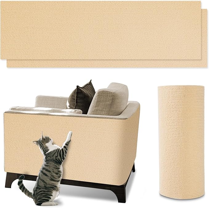 2 Pack Total 12 X 78 Inch Cat Scratch Mat for Cat Couch Furniture and Wall Protector | Trimmable Self-Adhesive Carpet Sisal Cat Scratcher Mat (Beige)