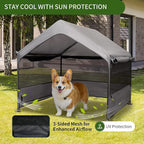 Summertrail Dog House Outside, Dog Tent Outdoor, Dog Shade Shelter Doghouse Canopy with Three-Sided Breathable Mesh Windows, Gray Sun Rain Cover for Pet Cat Livestock（Large Size）