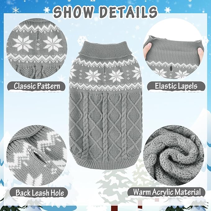 Warm Winter Dog Sweater - Cold Weather Pet Clothes for Small Medium Large Dogs Indoor Outdoor, Soft Classic Knit Puppy Apparel, Grey, SM