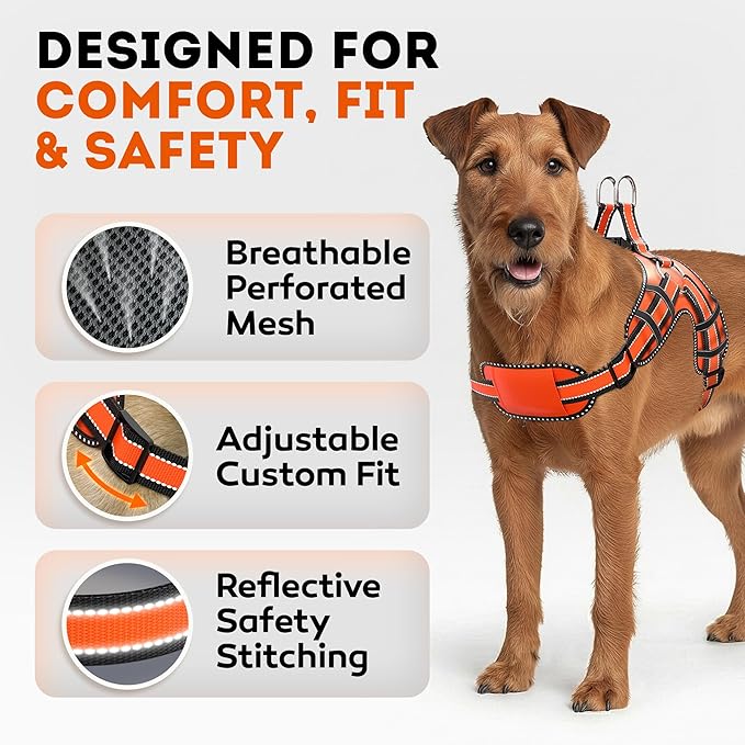 Dog Harness for XLarge Dogs Back D-Ring Control No Choking Pressure-Free Chest Design Comfortable Padded Adjustable Reflective Vest Harness for Daily Walks Training Easy Control Outdoor Use Secure Fit