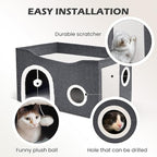 Heeyoo Cat House for Indoor Cats - Large Cat Bed Cave with Fluffy Ball and Scratch Pad, Foldable Cats Houses & Condos, Cat Hideaway, Covered Kitty Bed for Multi Small Large Kitty, 23.8x15.9x13.2 Inch