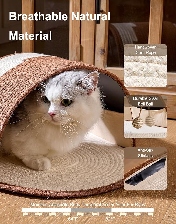 Cat Scratcher for Indoor Cats, 24.8" Slipper-Shaped Scratching Post & Pad with Hanging Ball Toy, Durable Corn Rope, Cute Cat Furniture