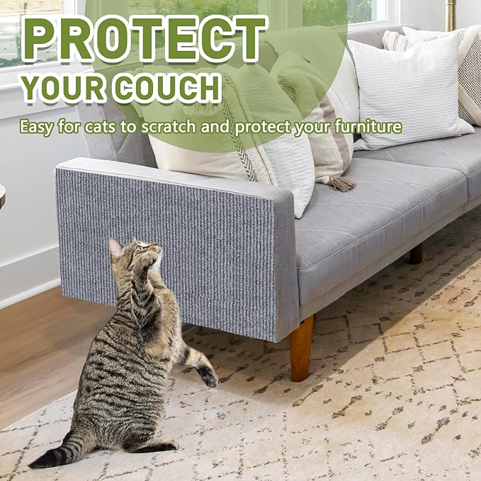 Cat Scratch Furniture Protector for Couch, Wall & Door Guard, Trimmable Self-Adhesive Scratch Pad, DIY Climbing Mat, Deterrent, Scratching Post Replacement (39.4''x15.8'', Light Gray)