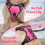 rabbitgoo Dog Harness for Large Dogs, No Pull Pet Harness with Soft Padded Handle, Adjustable Reflective Vest with 3 Buckles, Easy Walking Harness with 2 Leash Clips, Pink, XL