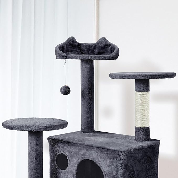 Topeakmart Cat Tree, 80-Inch Cat Tower for Indoor Cats, Multi-Level Cat Condo with Scratching Posts, Padded Perches and Ladder, Cat Stand House Furniture, Dark Gray