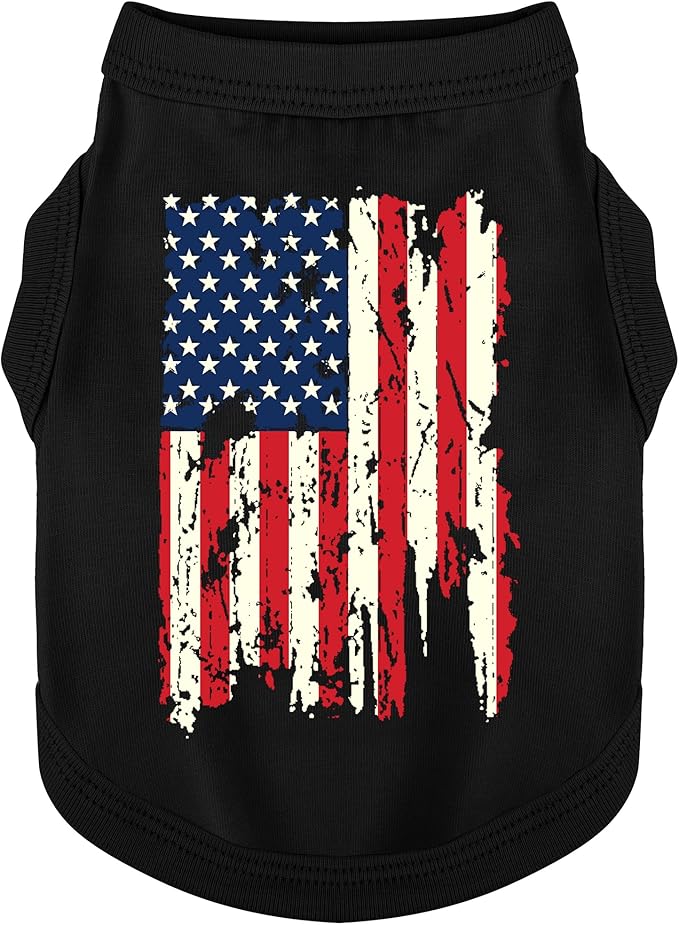 American Battle Damaged Flag Inspired Cotton Dog Vest: Perfect Dog Shirt, Ideal Tank Top for Everyday Wear, Independence Day Celebrations Crafted Materials for a Cute and Stylish Look Black USA XL