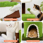 Multi-Level Cat Tree with Sisal Scratching Post, Small Cat Tower with Cozy Condo, Soft Top Perch and Interactive Toy Mouse, Cute Forest Design Cat Furniture for Indoor Cats and Kittens