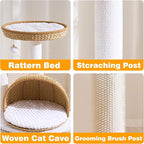 Modern Cat Tree Tower for Large Cat with Scratching Post for Indoor, 46 inch Multi-Level Cat Tower with Handwoven Beds, Cat Cave, Dangling Balls