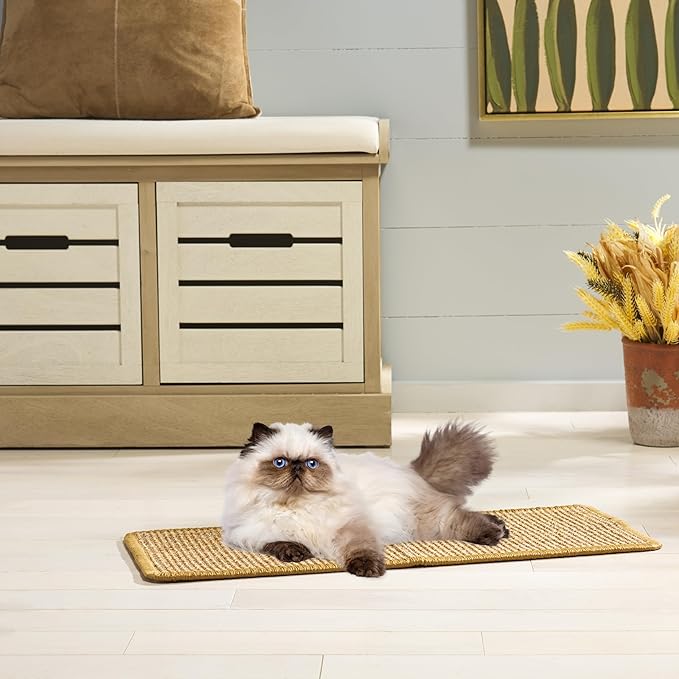 SAFAVIEH Cat Scratch Mat Pad Collection, 10" x 24", Brown, Sisal & Jute Boucle Weave, Velcro & Slip Resistant Backing