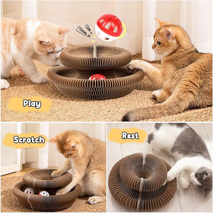 Kitty Kurlz, Kitty Kurlz Cat Toy, Magic Organ Cat Scratch Board, Magic Organ Cat Toy, Foldable Accordion Cat Toy with Bell Ball, Interactive Mental Physical Exercise for Indoor Cats