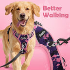 Funfox Dog Harness No Pull, Adjustable Pet Vest Harness, Super Soft Material with Vertical Handle Easy Control, Reflective Night Walking, 2 Leash Clips for XLarge Dogs, Mosaic Pink, XL