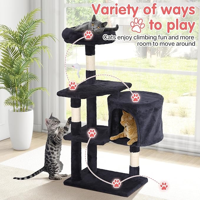 Cat Tree, 36 Inches Indoor Cat Tree Tower Condo, Natural Sisal Cat Scratching Post with Cozy Bed, Small Cats Tree for Kittens, Soft Perch & Cute Toys, Dark Grey