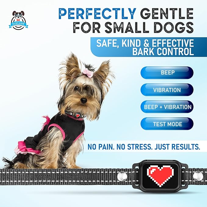 Bark Collar for Small Dogs 5-15 lbs with Magnetic Charging – No Shock, 3 Beep & Vibration Modes, 5 Sensitivity Levels – Humane Stop Anti-Barking Device – Dog Training Bark Collar (Black/Red Heart)