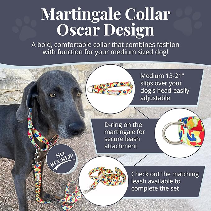 Lucky Love Dog Martingale Dog Collar - Adjustable, No-Slip, Durable, & Soft Webbing Collar for Male and Female Dogs Ideal for Training & Walking - Oscar, Medium
