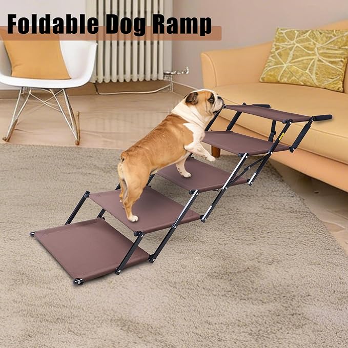 Dog Stairs for Car, 5 Steps Extra Wide Dog Ramps for Large Dogs, Foldable Lightweight Pet Steps for High SUV Truck Bed Couch, Heavy Duty Anti-Scratch Climbing Ladder, 110lbs Capacity
