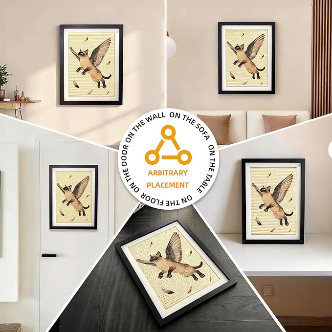 Wall Art Cat Scratcher Mat - Sisal Vertical Cat Scratch Pad with Photo Frame Design, No-Drill Wall-Mounted, 16"x12" Wall & Couch Cat Scratching Mat, 1 Extra Mat Included Free (Winged Cat)